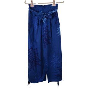 Aller Simplement S M Blue Floral 100% Cotton Wide-Leg Cropped Womens Pants Boho